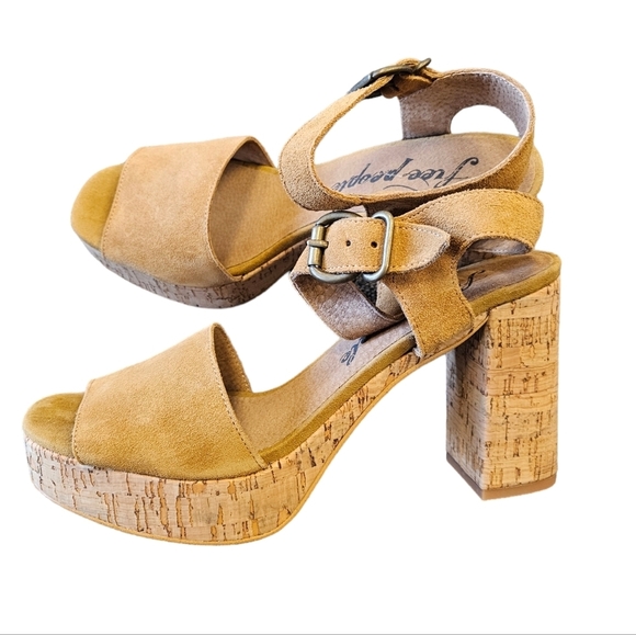 Free People Brooke Platform Tan Suede Leather Cork Sandals NEW - Picture 4 of 8